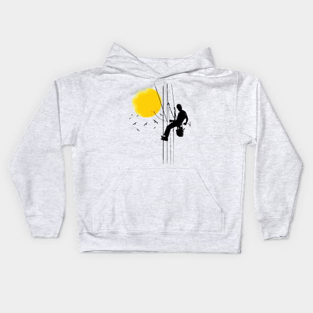 Worker Plugging The Sun Kids Hoodie by LR_Collections